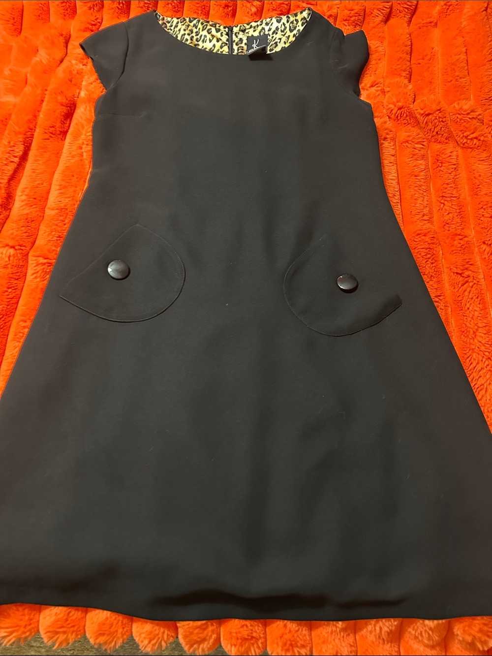 Keen Black Midi Dress with Leopard Trim